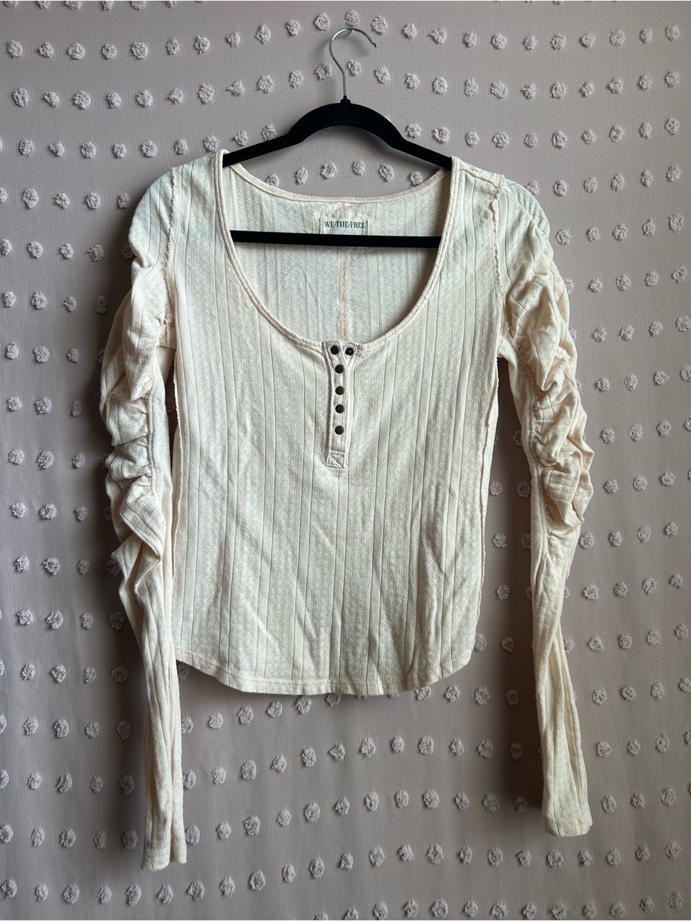 Free‎ People Women’s Hope Henley Ruched Long Sleeve Sz S Baby Pink